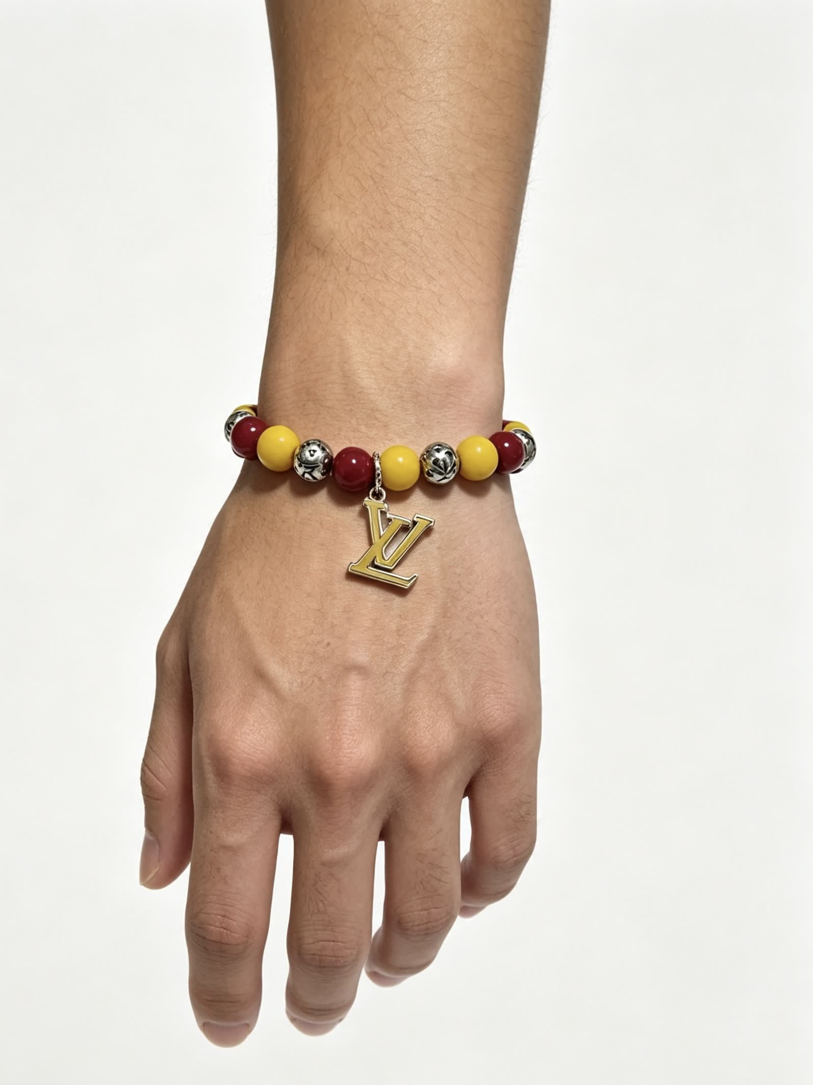Louis Vuitton Beaded Bracelet with Monogram Charm